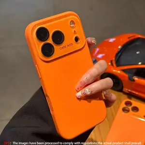 Aima Orange Liquid Large Vision Window Instant Change 17 Series Suitable for Apple/iPhone 17 16 15 14 12 Promax Plus Air Smartphone Silicone Skin Sense with Lens Protection, Protector Protective Phone Protection Case Holiday Gift Cover Casing
