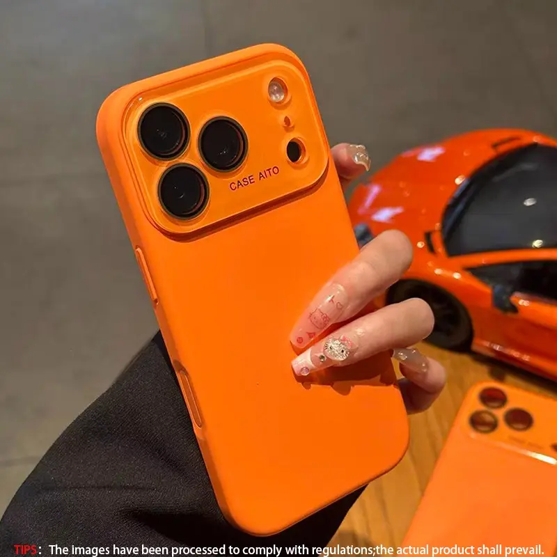 Aima Orange Liquid Large Vision Window Instant Change 17 Series Suitable for Apple/iPhone 17 16 15 14 Promax Plus Air Silicone Skin Sense with Lens Protection, Durable Tpu Protector, Protective Case