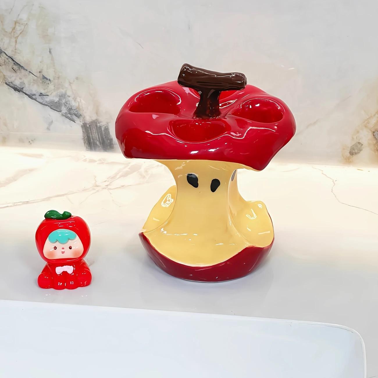 Original Design Fun Apple Core Ceramic Toothbrush Holder, Bathroom Decor, Independent Storage Rack, Durable Holiday Gift