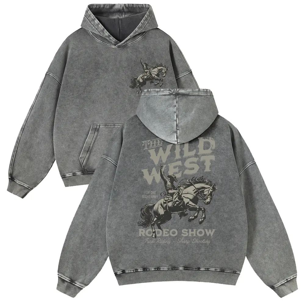 Men's Unisex Multi-Size Cotton Blend Vintage Wild West Theme Rodeo Graphic Oversized Heavyweight Acid Wash Hoodie, Casual Streetwear Clothing Cowboy Retro Hooded Top, 4Xl, Unisex Regular, Thick, Casual Wear, Menswear, Fit, Sweatshirts, Casual Ootd