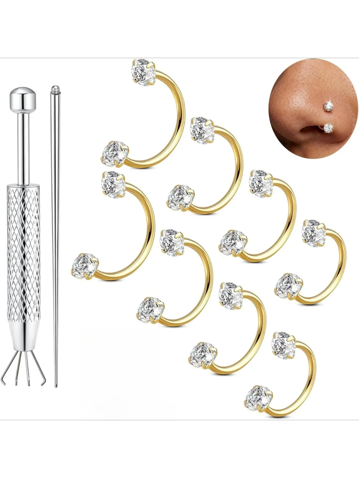 8Pcs Hypoallergenic Steel Horseshoe Septum Nose Rings for Men Women, 7/8/10/12mm 18G Gold Silver Hoops, multi-use cartilage tragus daith lip piercing jewelry, great for daily wear, parties, festivals & holiday birthday gifts