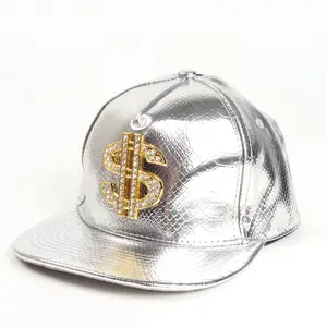 2026 Light Luxury Leather Hip-Hop Flat-Brim Hat with Dollar Dot Rhinestones and Crocodile Pattern Baseball Cap for Men and Women, Street Fashion, Street Dance Hat, Birthday Gift