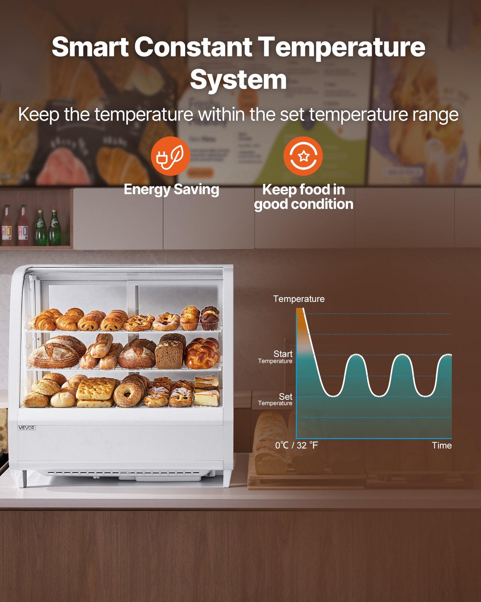 VEVOR Refrigerated Display Case, 3.5 Cu.Ft./100L Countertop Pastry Display Case, 2-Tier Commercial Cake Refrigerator with LED Lighting, TURBO Cooling, Frost-Free Air-Cooling, for Bakery, Dessert Shop