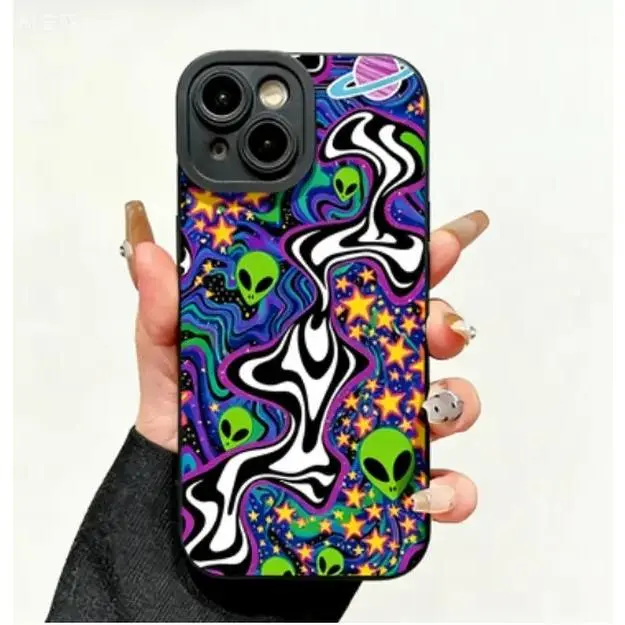 Alien Stars Swirls Psychedelic Frosted Light Beige Protective Phone Case - Full Coverage, Shockproof Drop Protection, Easy On/Off Flexible Fit, PC+TPU Multi-Model Accessory for iPhone 11,13,15,16,17,18 Pro Max (ip11-ip18 promax) Mobile Device Accessories