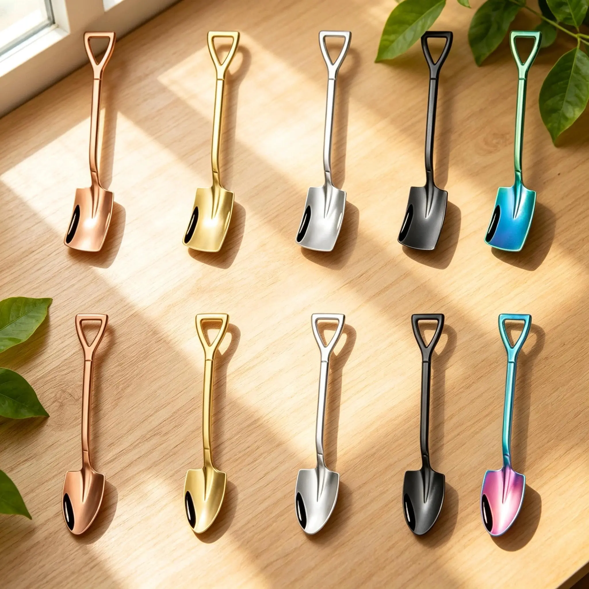 10Pcs Mini Size Creative Shovel-Shape Stainless Steel Dessert Spoons, Reusable Cutlery Tableware Set for Home Party, Sohochic Coffee Ice Cream Spoons