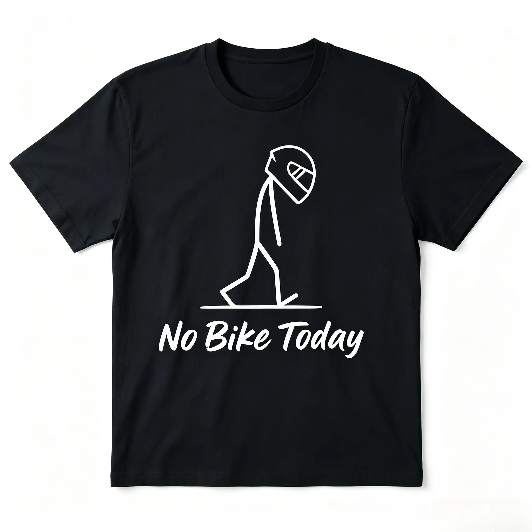 No Bike Today Motorcycle Helmet Stick Figure Graphic Cotton T-Shirt, Oversized Comfort Cute Fashion Casual Outfit, Perfect Valentine's Day Holiday Gift For Him Her Biker Motorcycle Lover Family Friends