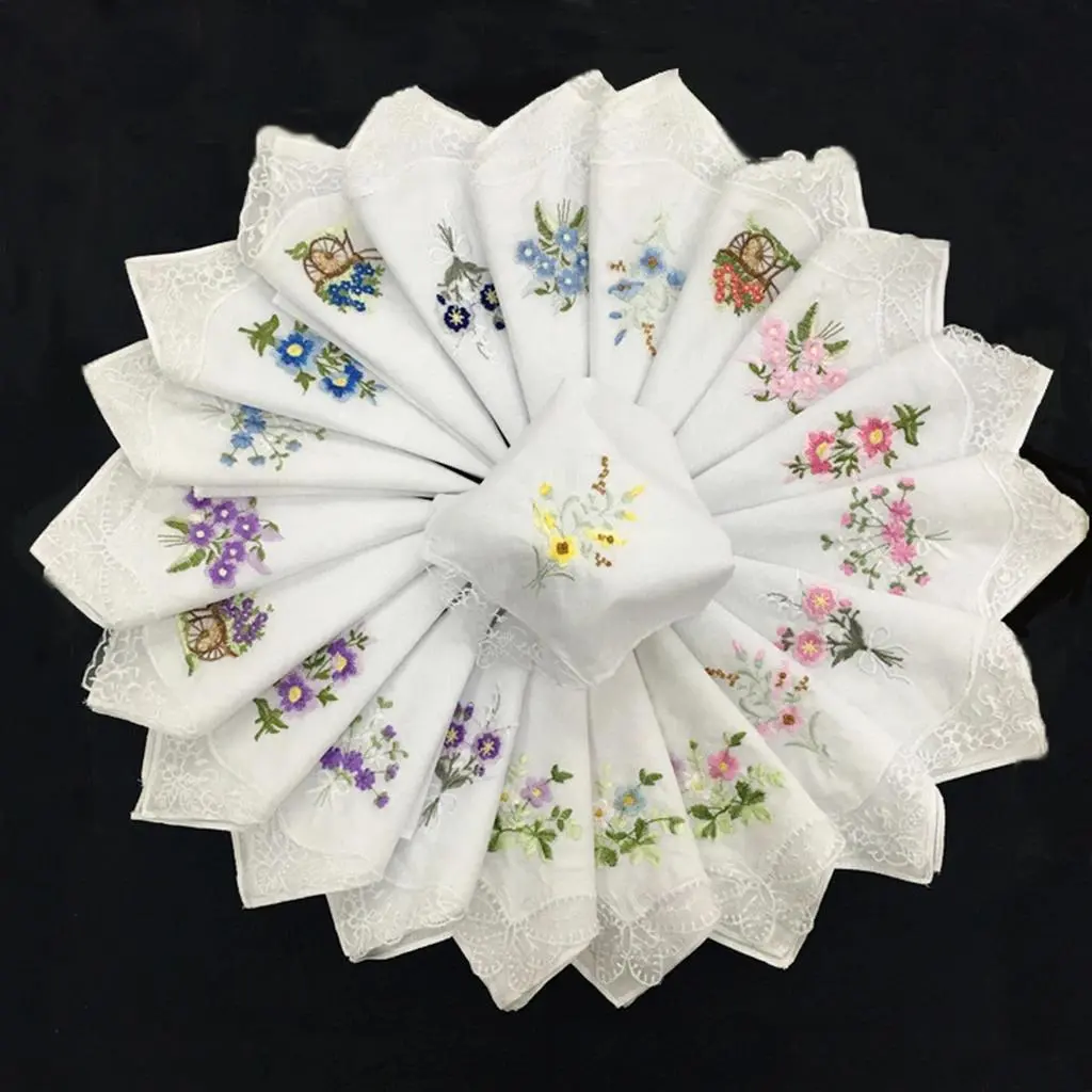 12Pcs Classic Cotton Beautiful Handkerchiefs Pocket Cotton Towel Men Women Washable Wedding Party Casual Handkerchiefs Chest Sca