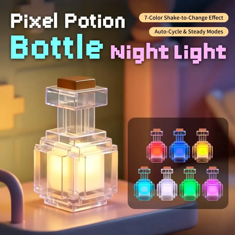 High-Quality Dreamy Pixel Art Night Light, 7-Color Changing Potion Bottle Shape, Perfect Christmas Birthday Gift, Minecraft Enthusiasts' Ideal Present