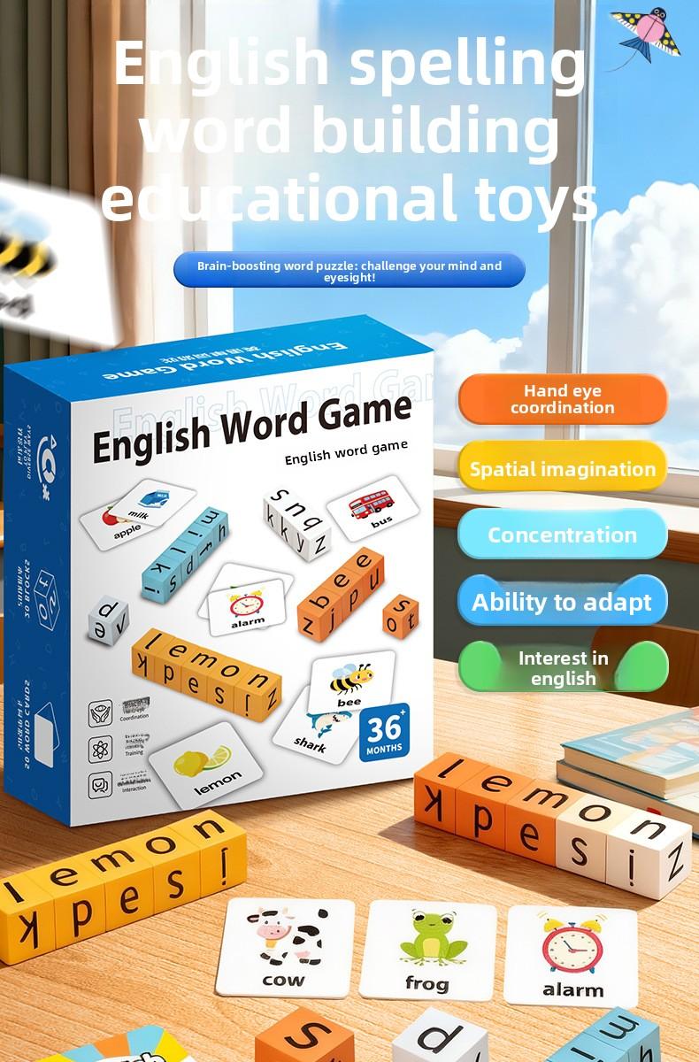 Children's English spelling contests, early education alphabet blocks, learning aids, English board games and toys