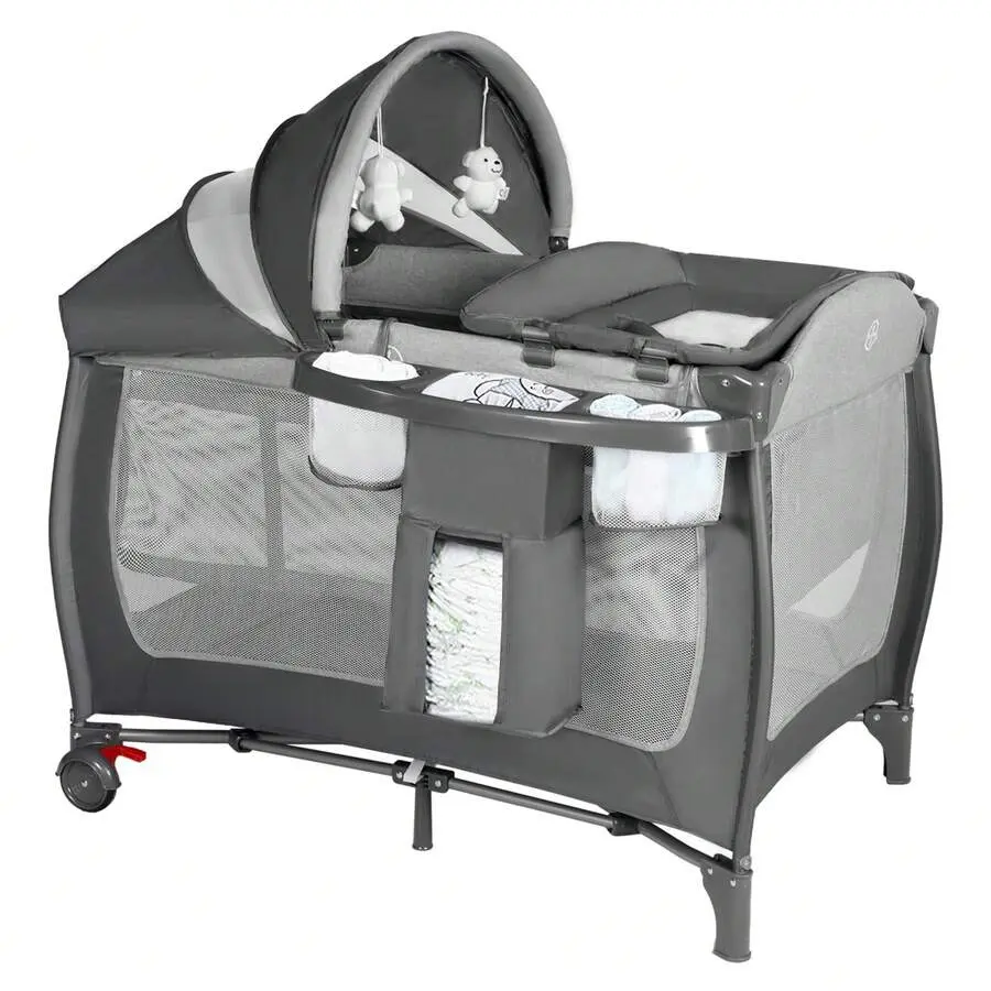 4-in-1 Baby Changing Table and Bedside Diaper Station - Portable Foldable Care Station with Adjustable Canopy & Storage Basket - Nursing Station for Infants & Toddlers