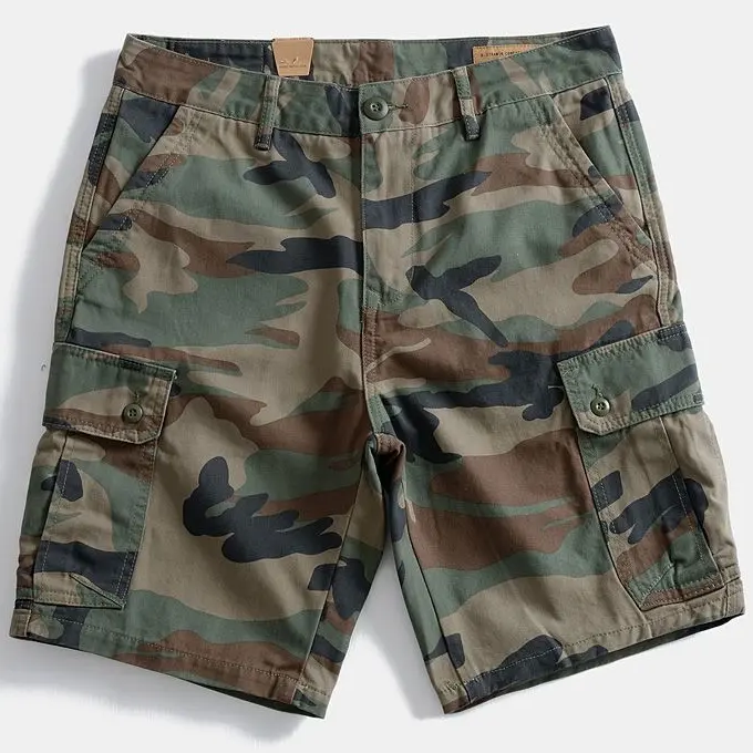 American-Style Multi-Pocket Cargo Shorts, Vintage Men'S Casual Straight-Leg Camouflage Mid-Length Pants, Breathable Outdoor Hiking, Camping, Commuting, Street-Style Straight-Leg Cargo Shorts #   SummerWins