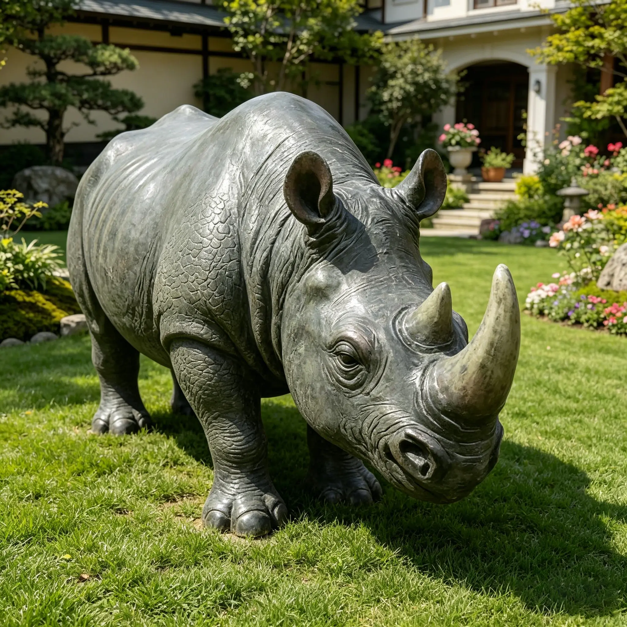Nokaa 27.5" Realistic Rhinoceros Garden Statue, 28" Resin Rhino Sculpture, Weatherproof Outdoor Yard Lawn Wildlife Decor Figurine, Heavy Duty Animal Art for Patio Porch Landscape