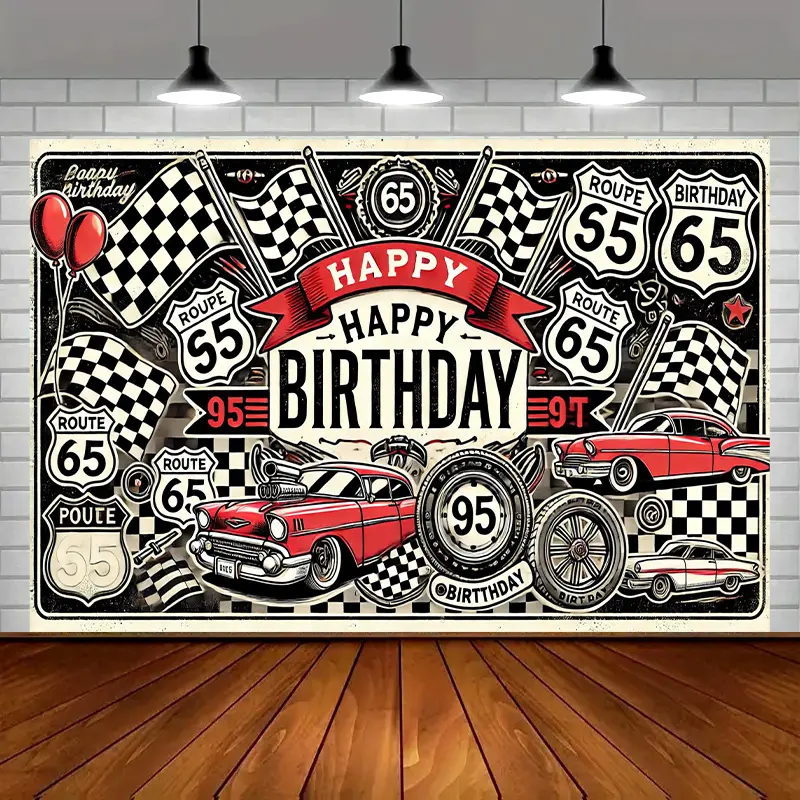 Vintage Race Car Prints 1-Piece Backdrop - Lightweight Premium Polyester Tapestry, Foldable Reusable Multi-Size Photo Wall, Room Decor for Father's Day Garage Celebration, Indoor Outdoor Baby Shower Anniversary Party Decor, One-Piece