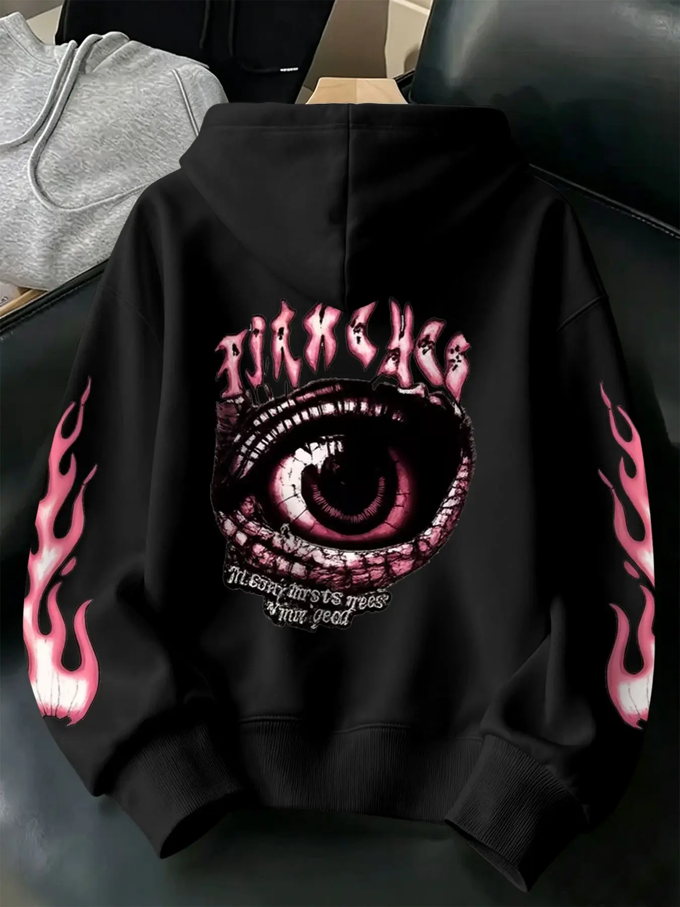 Subculture Devil Eye Print Hoodie for Men, Dual Sleeve Gradient Flame Loose High Street Sweatshirt, Casual Fitted Style