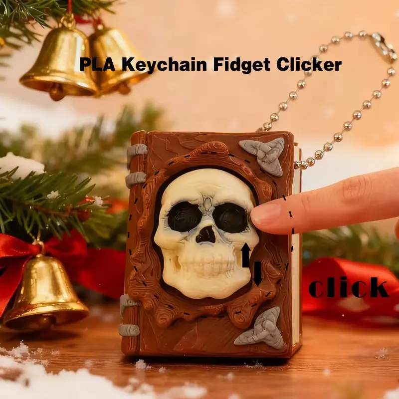 3D Printed Stress Relief Keychain, Book Theme Skull Pendant, Durable Pla Material, Stainless Steel Ring, Backpack Accessory, Creepy Keychain, Christmas Gift