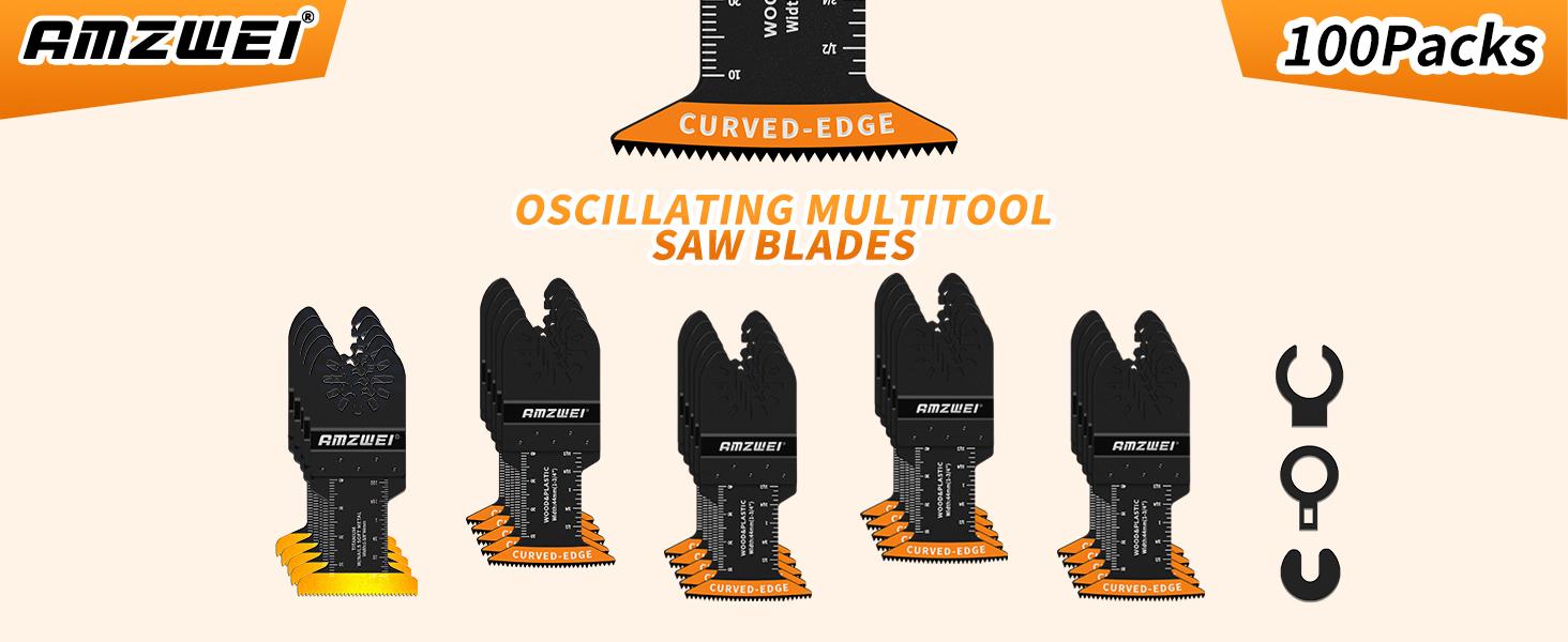 AGS 100PCS Oscillating Tool Blades, Titanium & HCS Oscillating Saw Blades for Metal/Wood/Plastic Cutting, Curved Edge Multi Tool Blades Compatible with Dewalt, Milwaukee, Dremel, Ryobi, Rockwell