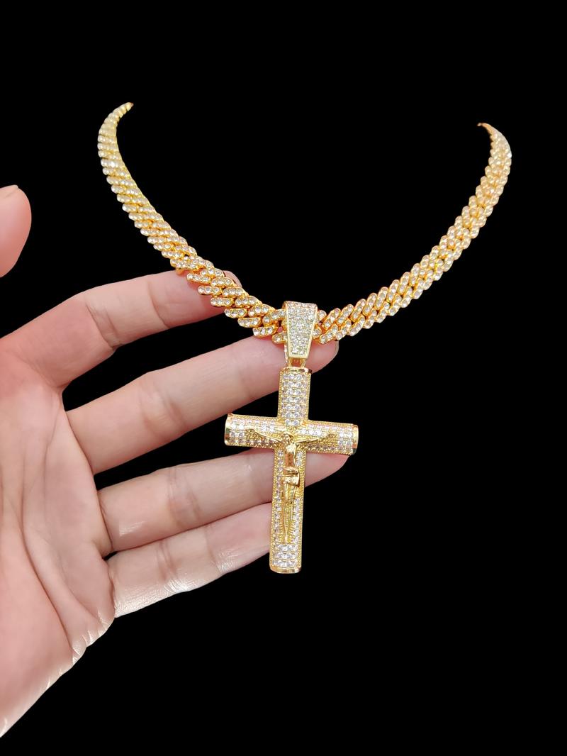 1Piece  Women Men Hiphop Cross and Jesus Shape Pendant Necklace Punk Vintage Hip Hop Iced Out Jewelry Bling Bling Necklace Is Perfect For Party Or Everyday Lovers' Gifts