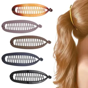 5PC Banana Hair Clips for Women Classic Clincher Combs Ponytail Holder Matte and Glossy Hair Accessories for Thick Hair