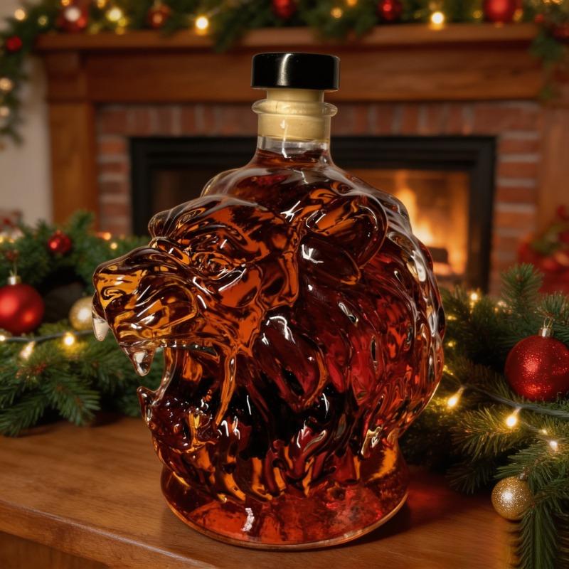 Creative Transparent Glass Lion Head Liquor Bottle Irregular Shape Sealed Wine Bottle Red Wine Bottle Whiskey Vodka Empty Bottle,Unique Home Bar Decor Gift