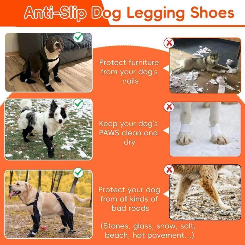 2025 NEW Dog Harness Boots - Large Dog Rain Boots with Leg Straps, Waterproof Winter Snow Pants & Non-Slip Reflective Paw Protectors for Walking and Hiking