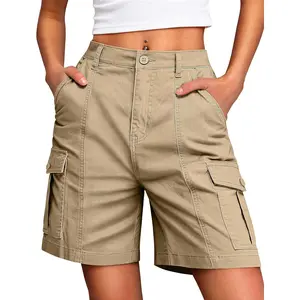 Bermuda Cargo Denim Shorts for Women Knee Length 6 Pockets Elastic Waist Long Jorts for Summer Casual