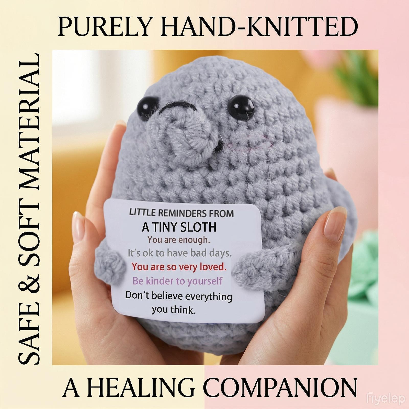 Cute Hand Knitted Sloth Stuffed Animal Plush, Soft Squishy Anxiety Relief Fidget Doll, Mini Keychain Bag Pendant Ornament, Ideal Christmas Valentines Birthday Graduation Gift for Girls Boys Friends, Desk Car Decor Handmade Collectible