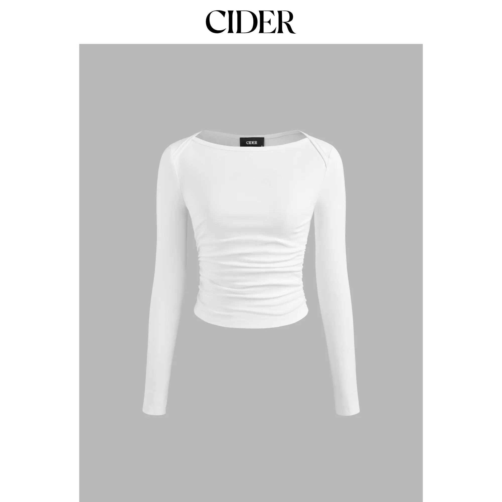 Cider [3 colors, size 2-26] Cotton-blend Boat Neck Solid Ruched Long Sleeve Tee SummerWins SummerFinds
