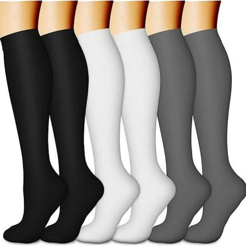Women's 6-Pair Comfortable Compression Socks - Stretchy Lightweight Multi-Solid Color Compression Stockings, Ideal for Nurses, Teachers, Gym Training & Outdoor Sports Daily Wear, Thigh High, Plain, Elastic Socks, Sock Sets