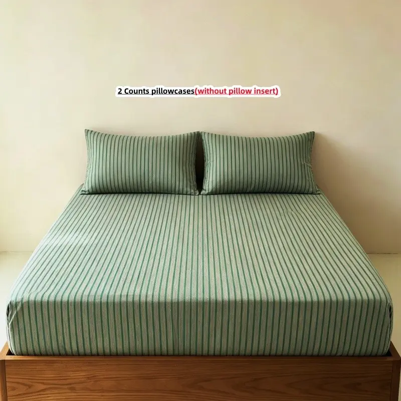 3-Piece Stripe Fitted Sheet Set,mattress cover, Includes 1 Fitted Sheet and 2 Pillowcases,without pillow insert, Soft and Breathable Mattress Protector, Bedding Essentials