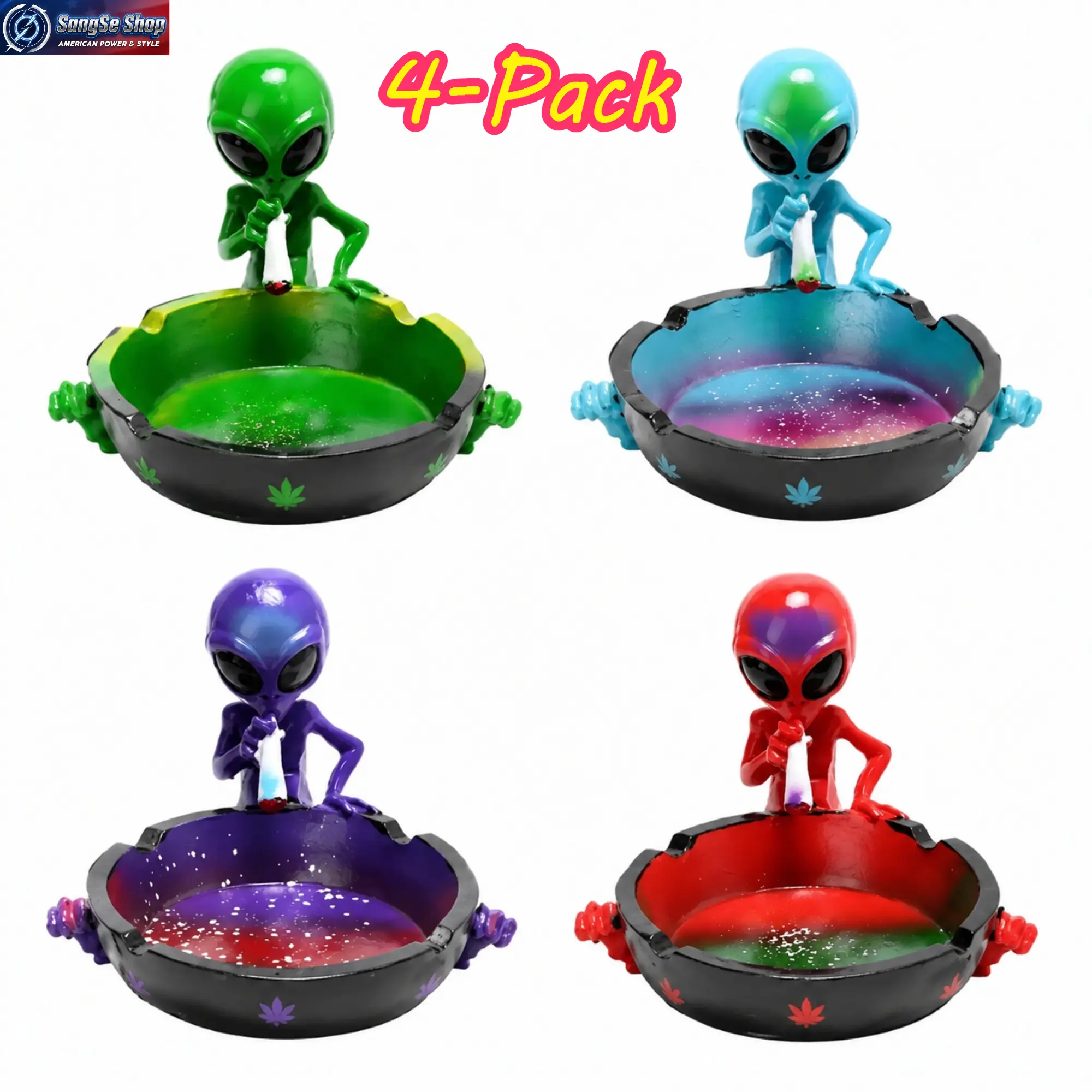4-Pack Plastic Resin Imaginative Aliens Decorative Charm Set, Outdoor Safe Space-Themed Keychains for Backpacks, Purses, Unique Holiday Gift