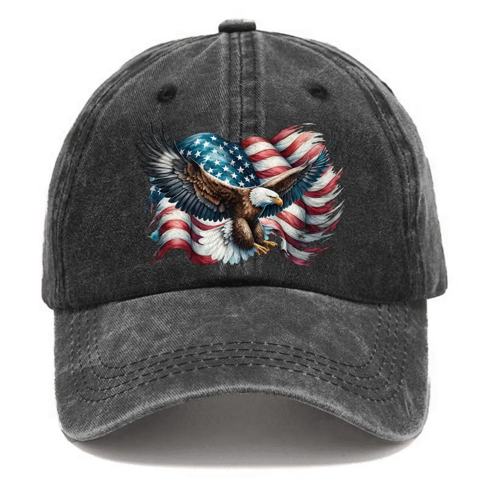Men's Vintage Washed Denim Graphic Dad Hat - American Flag/Bald Eagle Prints, Unisex Adjustable Streetwear Cap for Outdoor Sun Protection, Adjustable Streetwear Hat