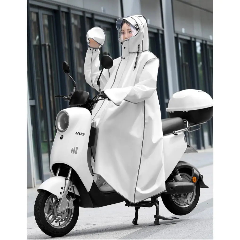 1-Piece Thickened Fabric E-Bike Motorcycle Rain Poncho, Long Integrated Cloak-Style Portable Raincoat for Daily Commute & Riding Trips, Full Body Cover for Men and Women