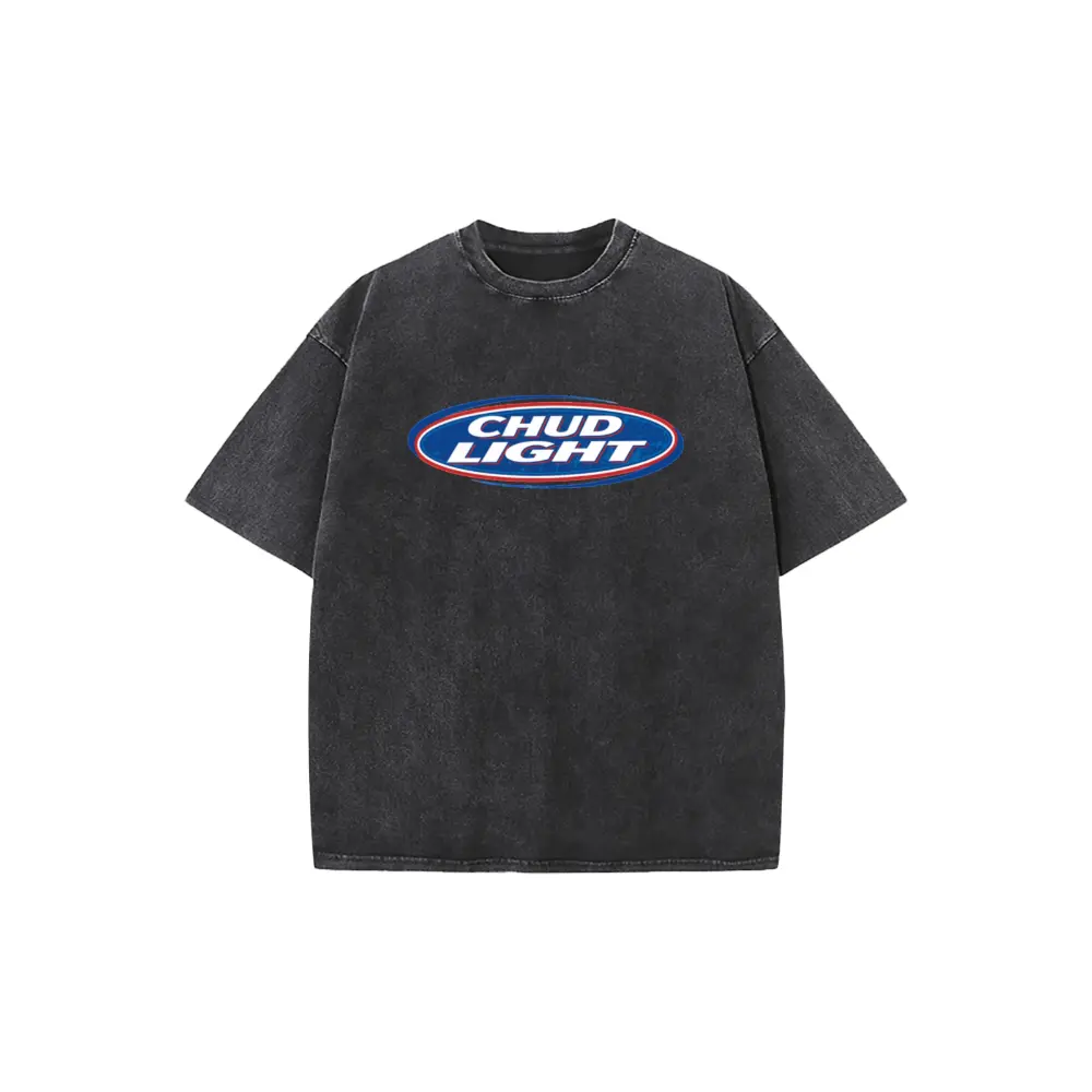 Casual Streetwear Style, Men's T-Shirt, Chud Light Logo Design, Summer And Spring Wear, Perfect Gift For Friends And Family Who Love Humor And Pop Culture References, Oversized Fit With Vintage Washed Look, Ideal For Everyday Outfits, Weekend Hangouts