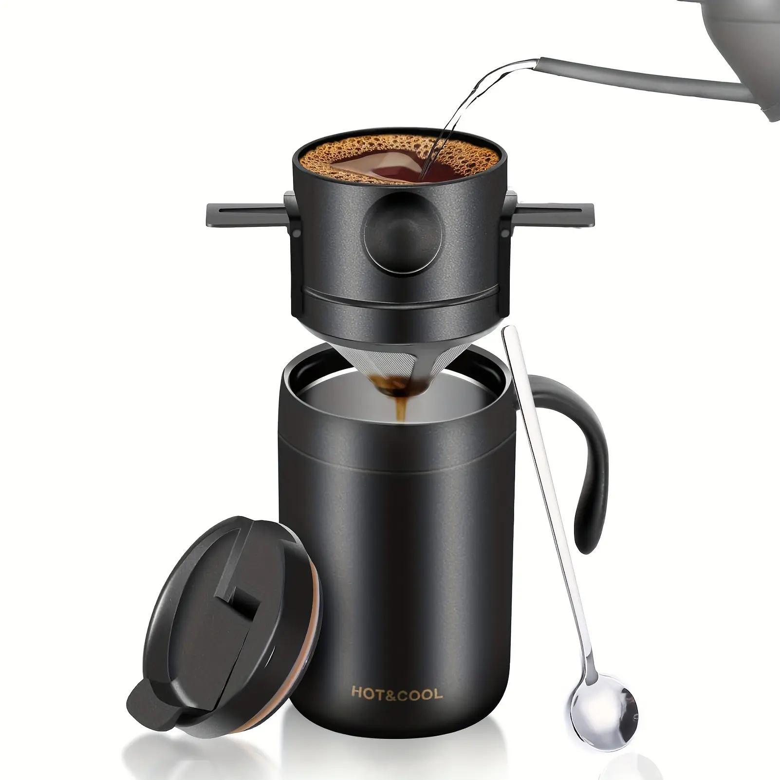 JAMOTOLLY Portable Pour-Over Coffee Maker Set • 304 Stainless Steel Manual Drip Brewing System • Detachable Filter, Compact Travel Coffee Kit for Camping, Hiking, Office & Home • Lightweight Coffee Dripper for Coffee & Tea (No