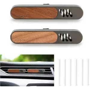 JOKG 2 Packs Car Air Freshener Diffuser, Essential Oil Diffusers Vent Clip, Perfume Diffuser with 6 Refill Unscent Fiber Sticks, Premium Car Accessories, Metal & Wood design, Custom Scent, Gift For Men