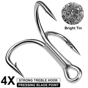 Triple Hook 4x Reinforced Anchor Hooks, Tin Color Rust-Resistant Three-Claw Hooks, Long Casting Lure Fishing Hooks, 10 Pcs Per Box