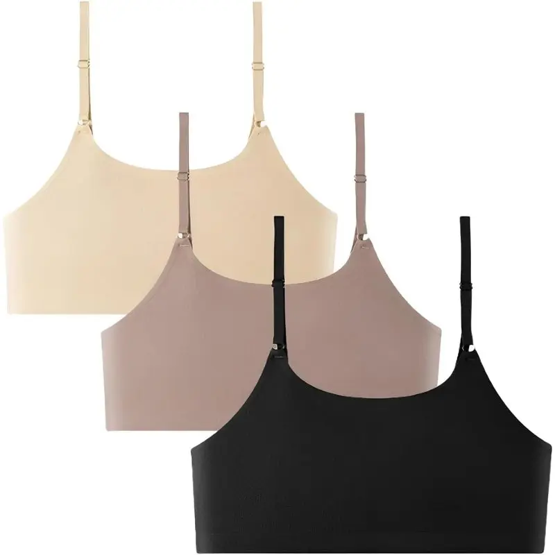 Women's Wardrobe 3PCS Cami Bras Unpadded Seamless Bralette Smooth Everyday Basic Sleeping Bra Sports Bra for Women Girls