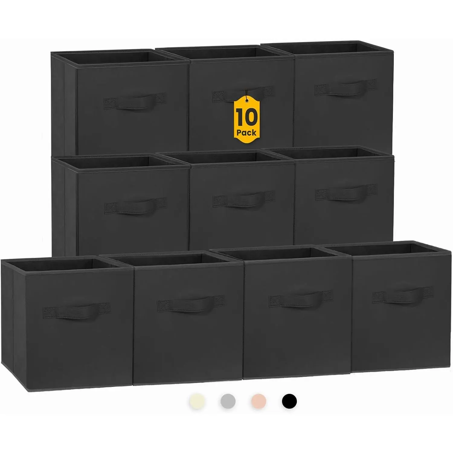 Storage Cubes, 11 Inch Clothes Storage Bins for Shelves Closet (10 Pack), Fabric Collapsible Storage Bins with Dual Handles, Cubby Storage Baskets for Magazines, Dorm Essentials (Black)