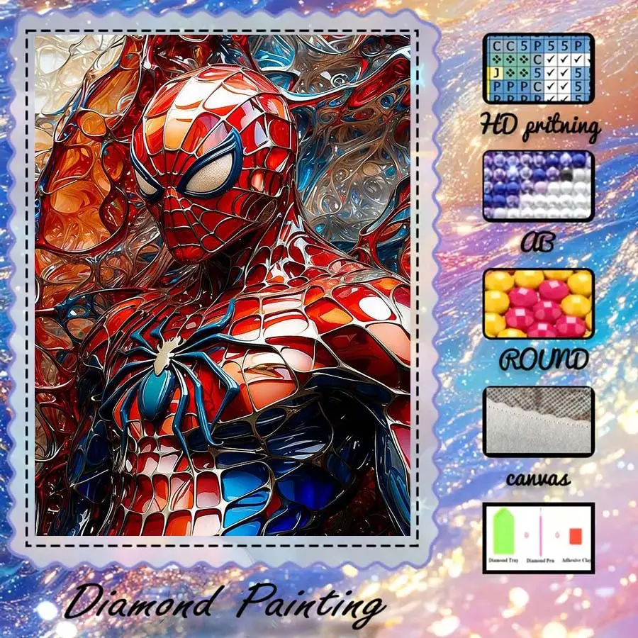 1pc - 5D DIY Flocking Cloth Diamond Painting Kit, optional AB Drill, Fairy Dust Drill, Crystal Drill - Spider-Man, red-blue color block - Diamond Embroidery, special craft diamond art set, wall decor, gift for family, loved ones, friends.