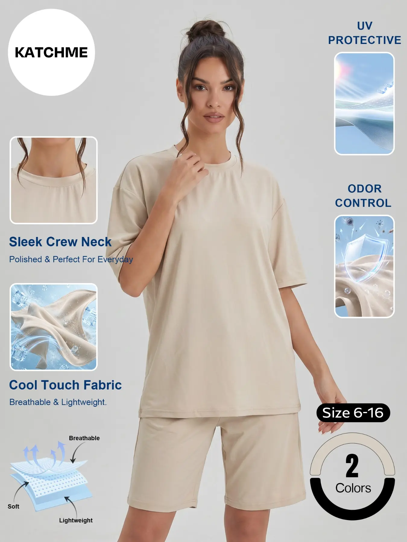 Unisex Basic Everyday Cool Touch Short Sleeve Top & Shorts Loungewear Co-ord, Lightweight Ice Feel Skin-Friendly Soft Loose Sleepwear Two Piece Sets, UV-Protective High Stretch Pajama Set for Spring & Summer #TikTokMadeMeBuyIt #NightwearSet #Pajamas