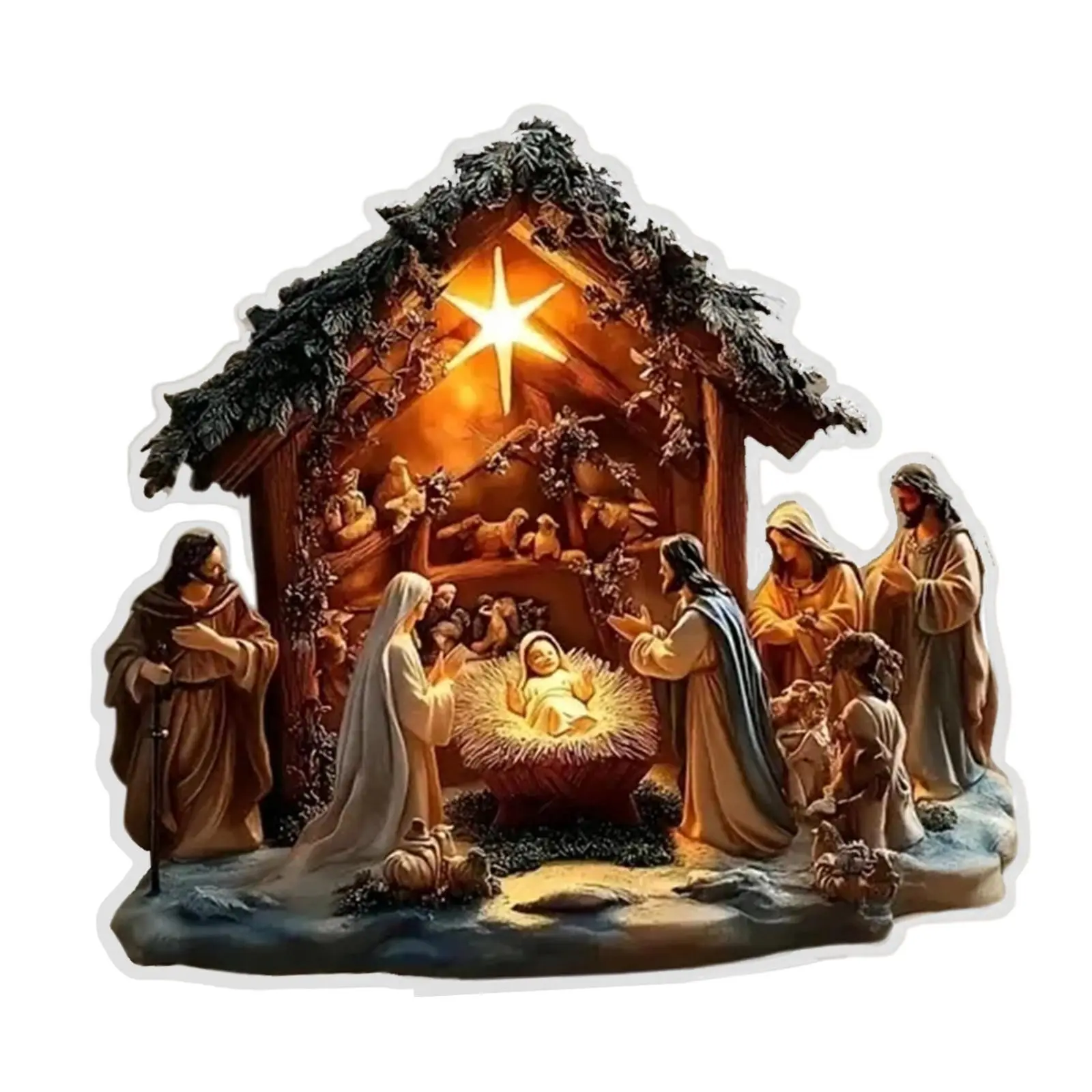 2D Acrylic Plaque Fireplace Shelf, Holiday 2D Flat Christmas Nativity Scene Sign, Wall-Mounted Decorative Ornament