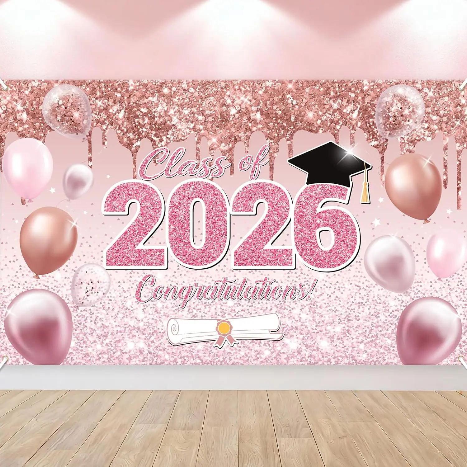 Graduation Banner 2026 Rose Gold - 72 x 44 Inch, Congrats Grad Banner for Party Decorations, Large Congratulations Class of 2026 Graduation Backdrop