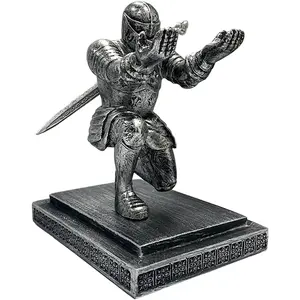 Knight Pen Holder for Desk, Medieval Desk Decor  for Men,  Office Desk Organizer with Sword Letter Opener, Cool Desk Accessories for Dad Husband