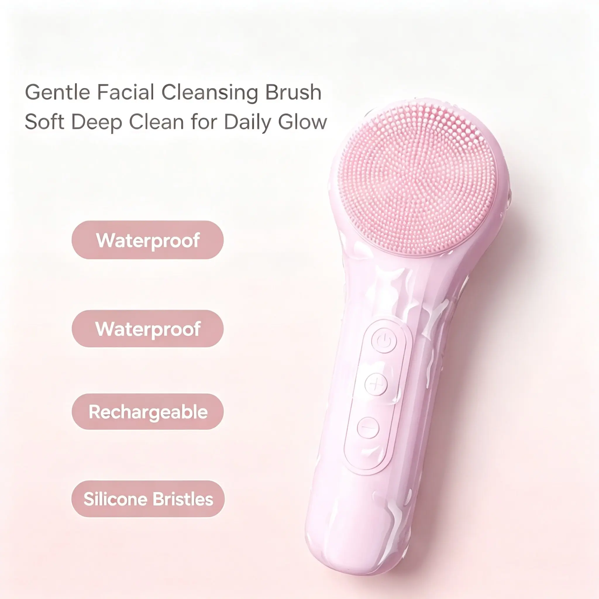 Rechargeable Waterproof Silicone Face Cleansing Brush, Facial Cleansing Instrument, Multi Vibration Modes Exfoliating, Portable Electric Facial Cleaner for Daily Shower Skincare Sensitive Oily Skin