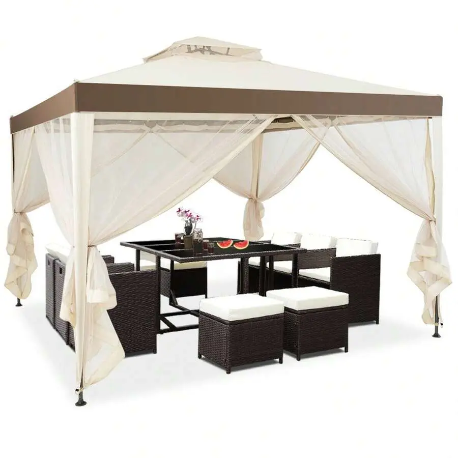 10'x 10' Canopy Gazebo Shelter W/Mosquito Netting Outdoor Patio