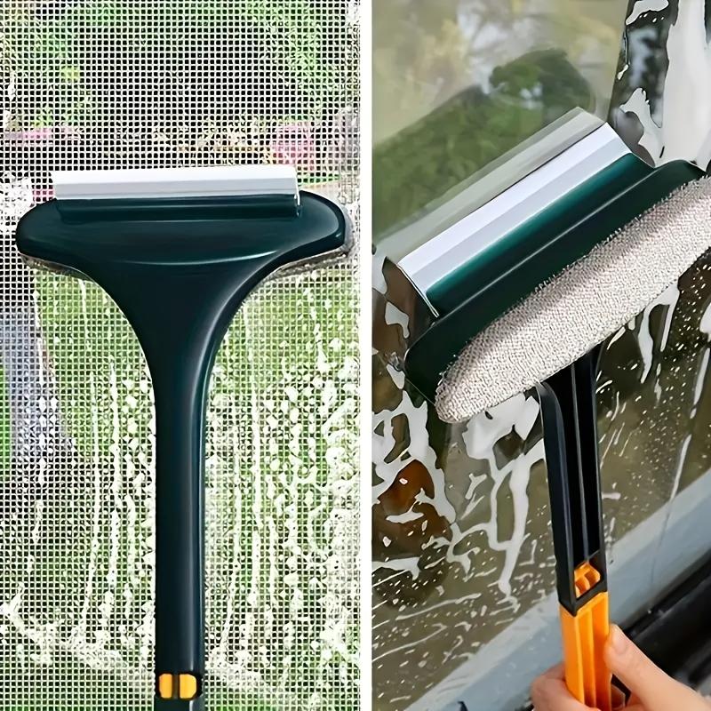 Household Cleaning Tool, Ideal for Christmas and Valentine's Day, Window Cleaning Brush, Cleaning Supplies, 2-in-1 Double-Sided Window Screen Cleaning Brush and Glass Wiper with Scraper, Long Handle, Dual-Use for Wet and Dry Cleaning.