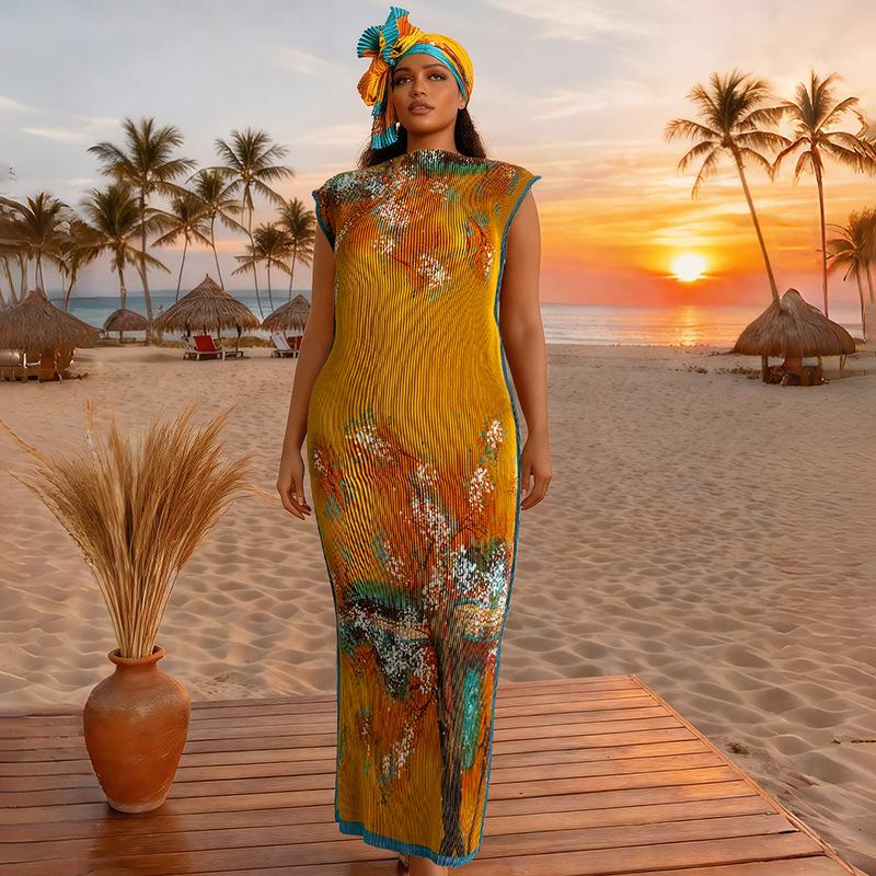 Women's Elegant Animal Print Long Dress Set, Slim-Fitting Moo Moo Skirt & Scarf, Beach Sun Protection Shawl, All Seasons Fashion, Accessory, Womenswear, Lady