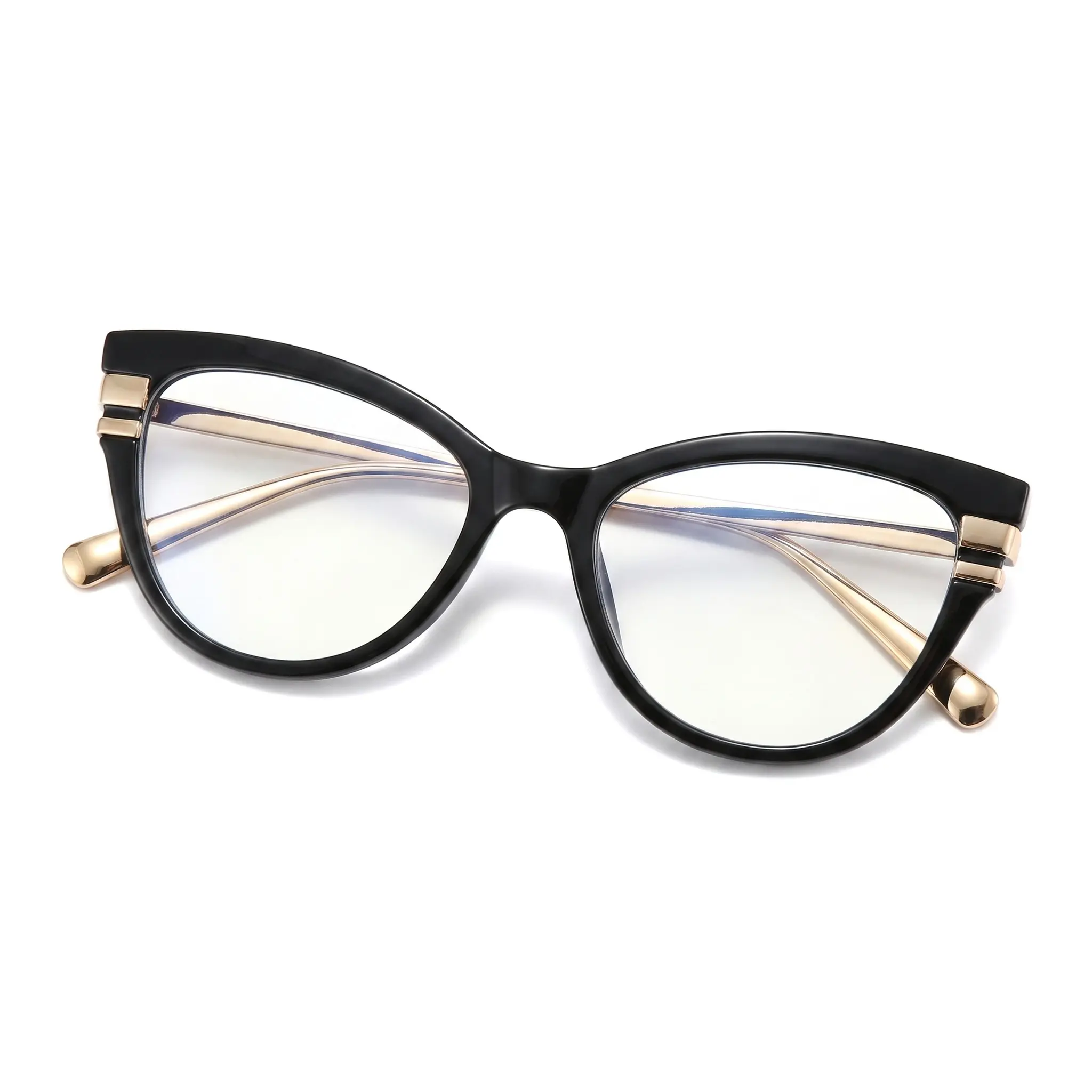 Trendy Cat Eye Flat Glasses Blue Light Blocking Metal Frame Ins Style Color Block Messy Line Light Luxury Full Rim For Women Daily Wear