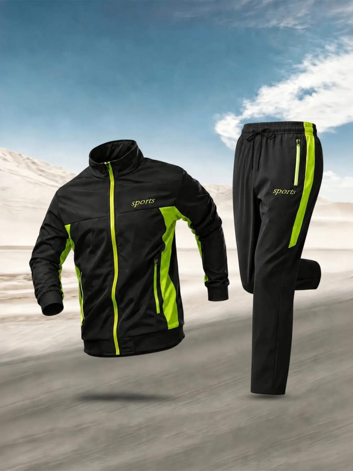 Men's Casual Sporty Two-Piece Set, Colorblock Tracksuit Set, Colorblock Design, Letter Print, Long Pants with Side Pockets, Comfortable Drawstring Waist, All Seasons, Casual Athletic Apparel