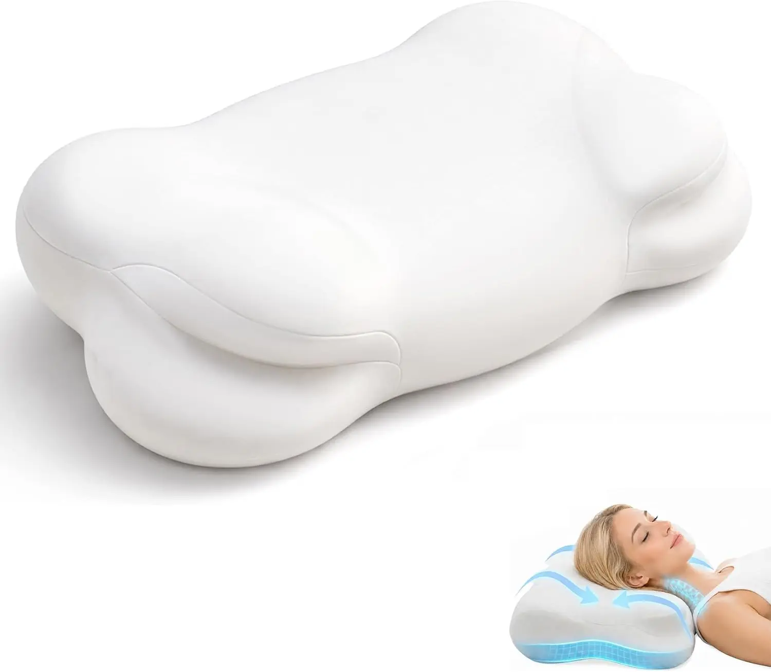 New Cloud Pillow, Ergonomic Pillow, Cervical Neck Pillow with Breathable Pillowcase for Side Back Stomach Sleepers